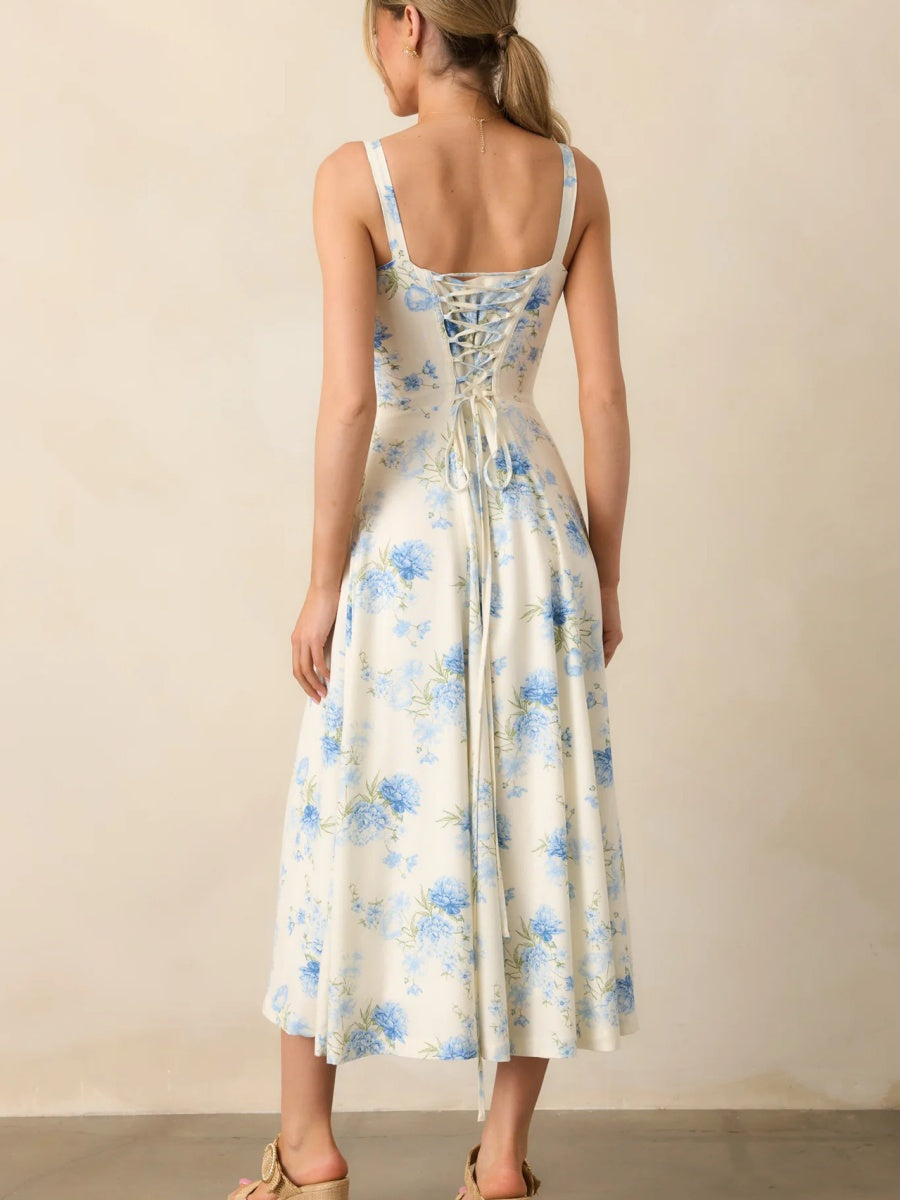 Floral Camisoles Bandage Temperament Slit Sexy Vacation And Leisure Maxi Dresses