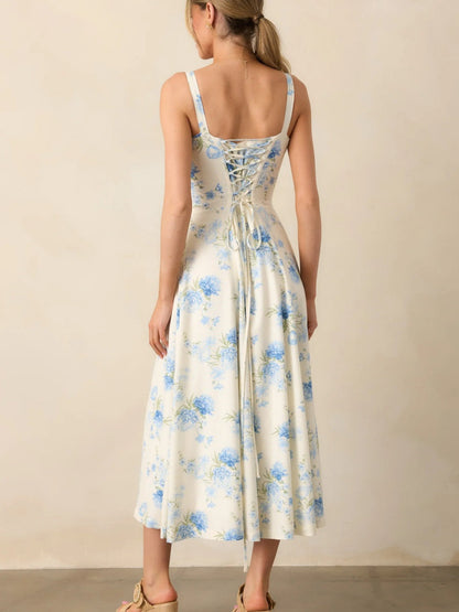 Floral Camisoles Bandage Temperament Slit Sexy Vacation And Leisure Maxi Dresses