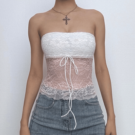 Lace knotted backless tube top