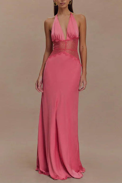 Halter Patchwork Backless Sexy Maxi Dress