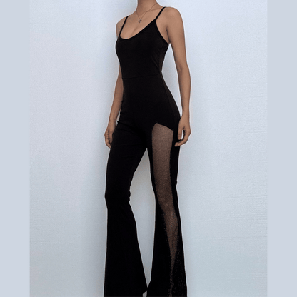 Sleeveless mesh flared jumpsuit