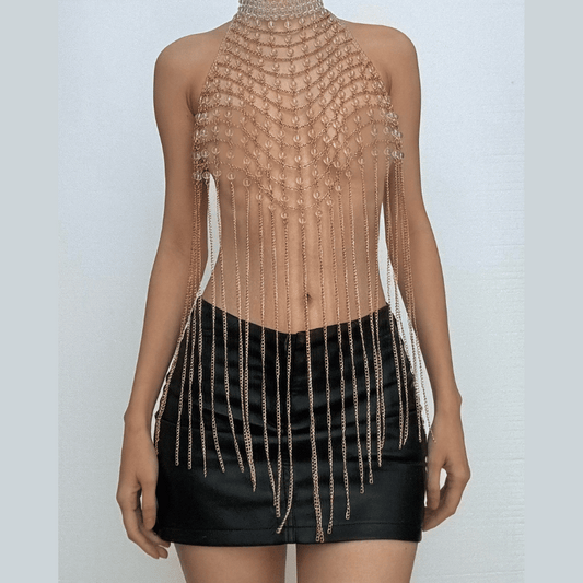 Halter hollow out metal chain backless cut out top