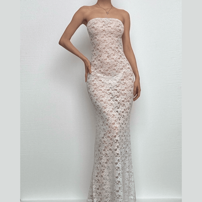 Lace see through solid tube maxi dress-final-sale