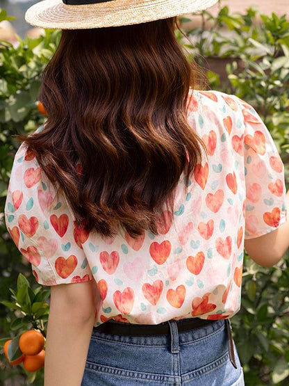 Camila Retro Polo Neck Puff Sleeve Floral Top