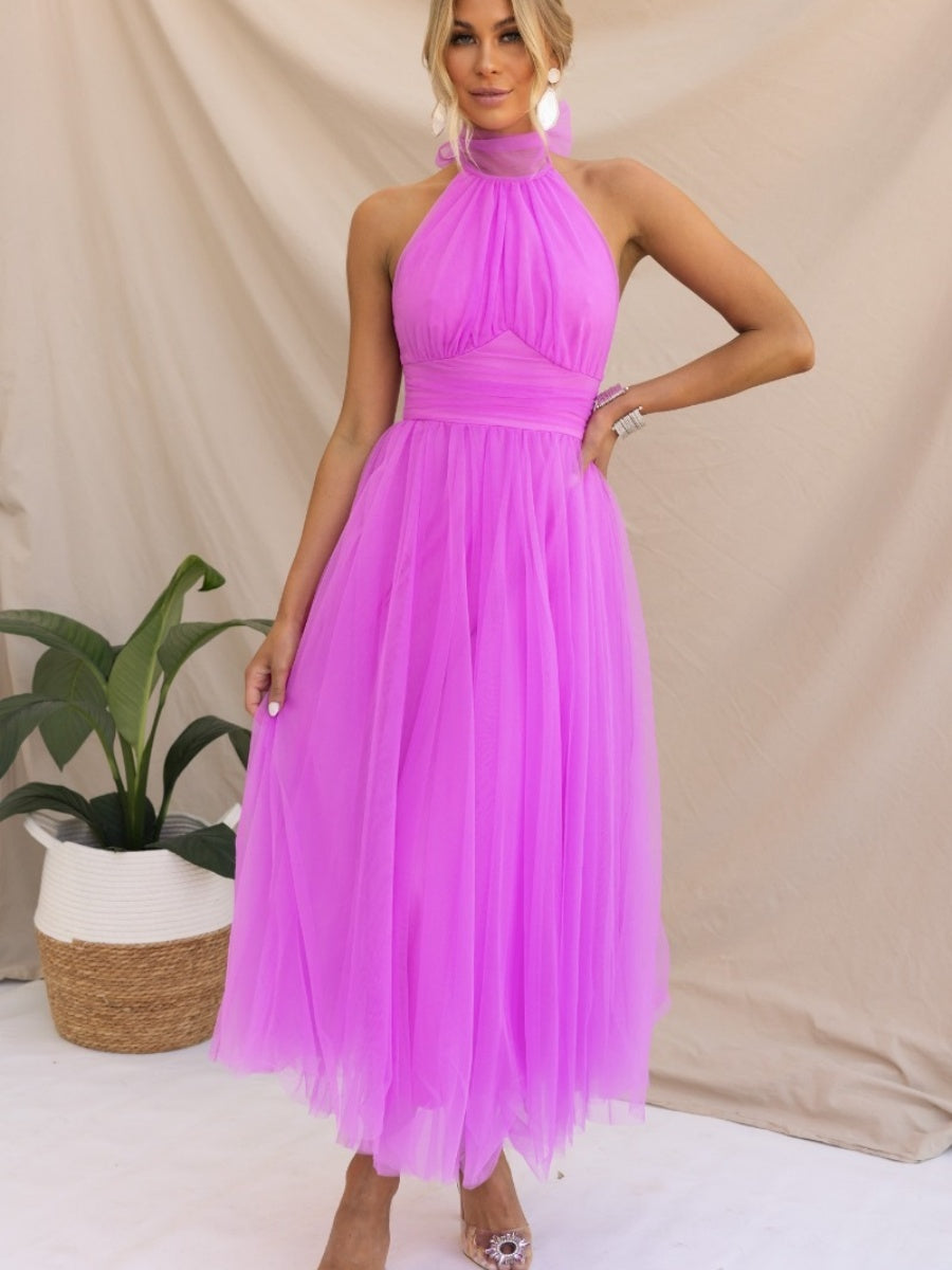 Halter Mesh Formal Dress Maxi Dresses