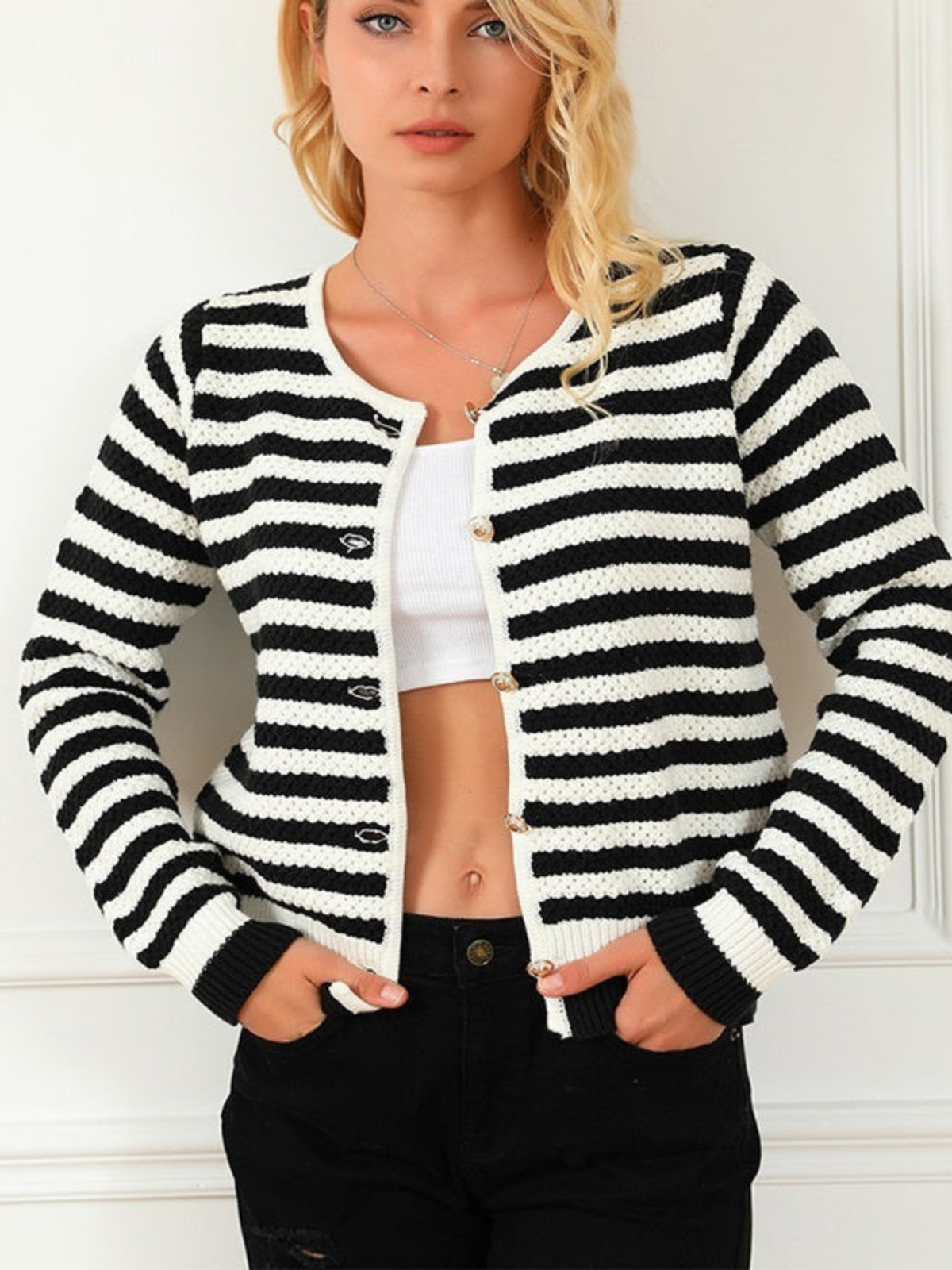 Always Elegant Wide Striped Cardigan