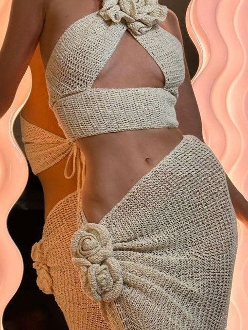 Cutout Crop Top & Sheath Slit Skirt Coord Set