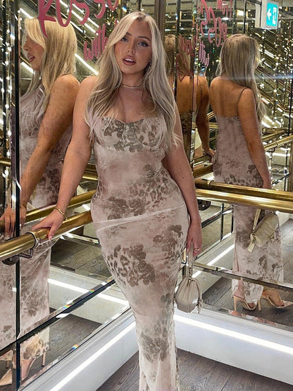 Floral Print Sweetheart Neck Maxi Dress