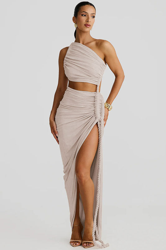 Strapless Cut-Out Lace-Up Maxi Dress