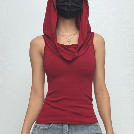 Sleeveless cowl neck hoodie ruched top