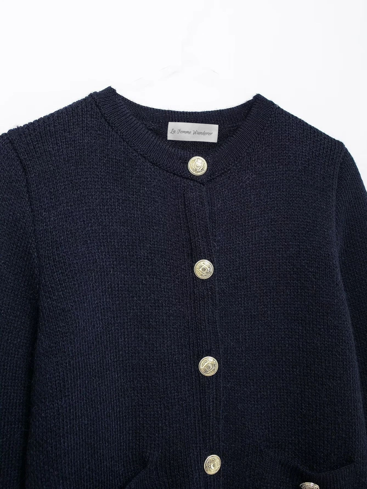 Gold Decorated Row Button Short Knitted Cardigan