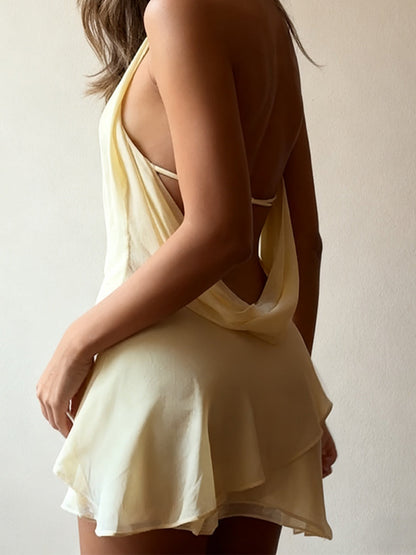 Deep V Swing Collar Chiffon Halter Reunion Mini&Short Dresses