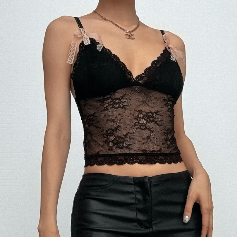 Bowknot v neck lace backless cami top