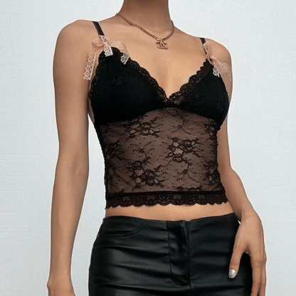 Bowknot v neck lace backless cami top