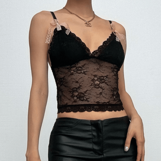 Bowknot v neck lace backless cami top