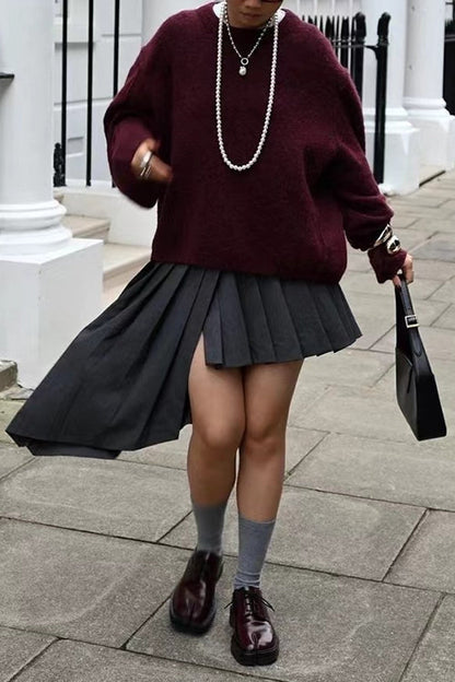Casual Solid Crewneck Pullover Sweater