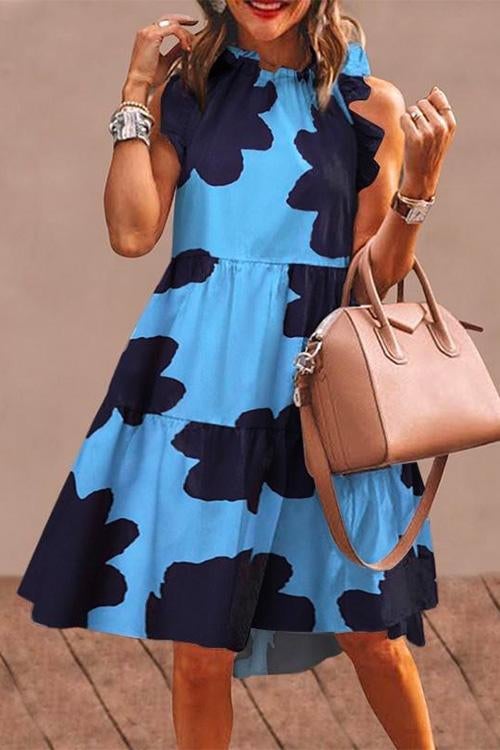 Sleeveless Printed Ruffle Midi Dress