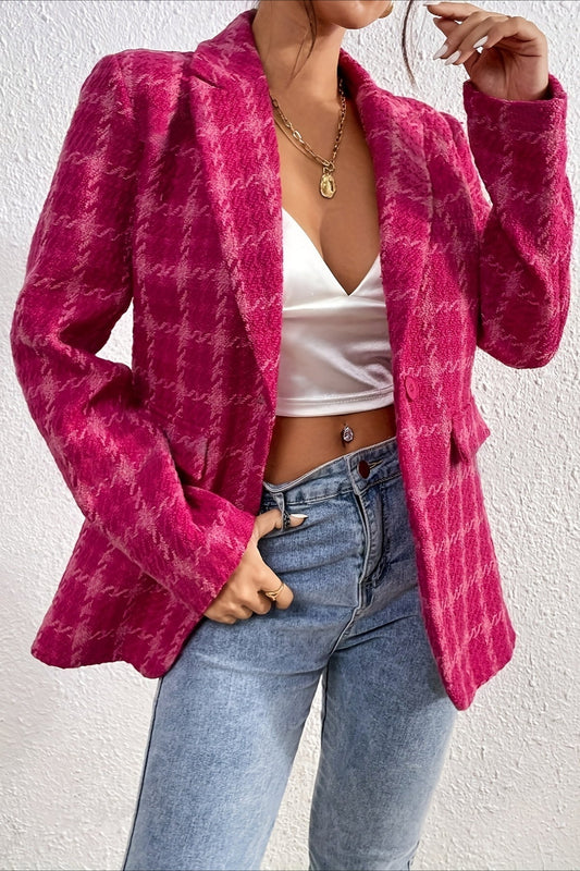 Red Plaid Elegant Blazer Coat
