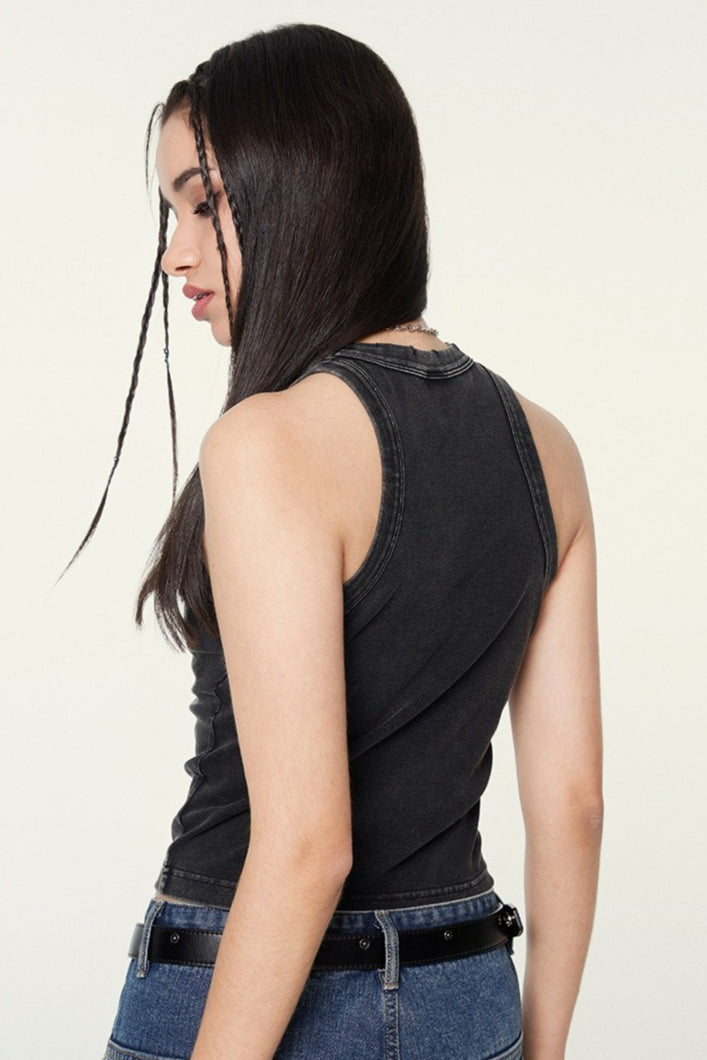 Washed Digital Print Crop Tank Top