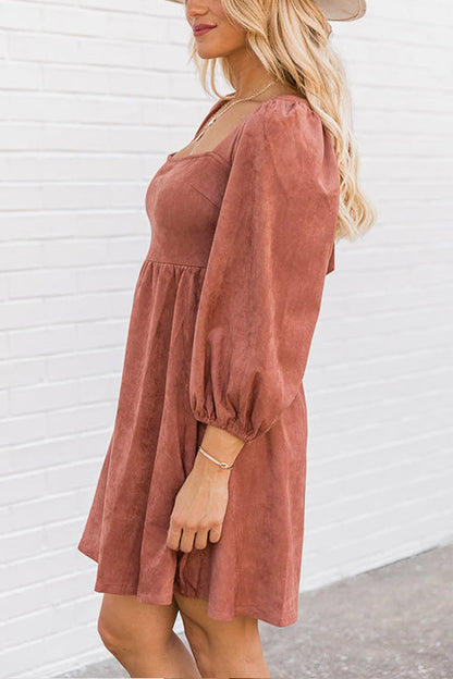 Washed Square Neck High Waist Flared Short Dress