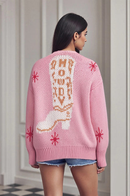 Boot Pattern V Neck Knit Cardigan