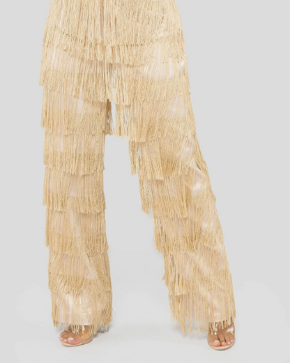 Sexy Slim Fitted Fringe Straight Leg Trousers (Pre-Sale)
