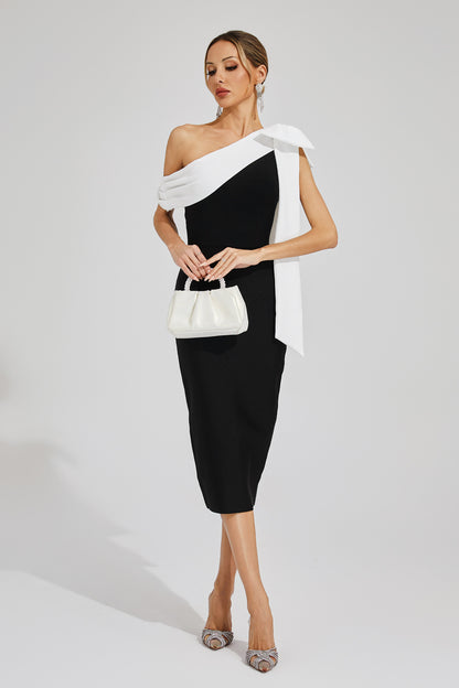 Braelyn Black Bow One Shoulder Bandage Dress