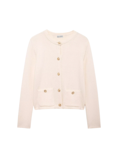 Gold Decorated Row Button Short Knitted Cardigan