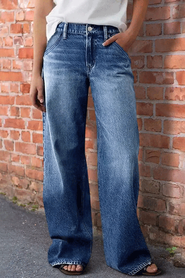 Stylish Pocket Casual Straight Wide Leg Women's Jeans