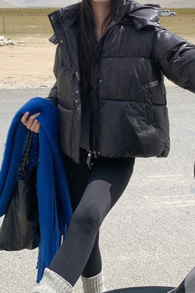 Cropped Plush Lined Oversized Puffer Jacket