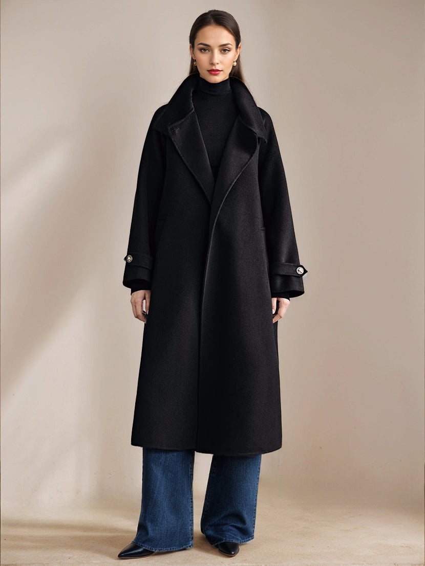 White Wool Cashmere Blend Coat Stand Collar Double-Faced Belted Winter Outerwear For Women 2026