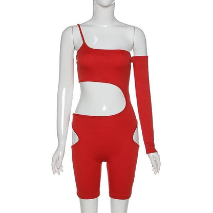 Halibuy One shoulder asymmetrical hollow out romper