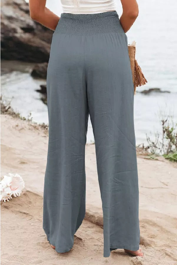 Fresh Air Linen Blend Pocketed Smocked Pants