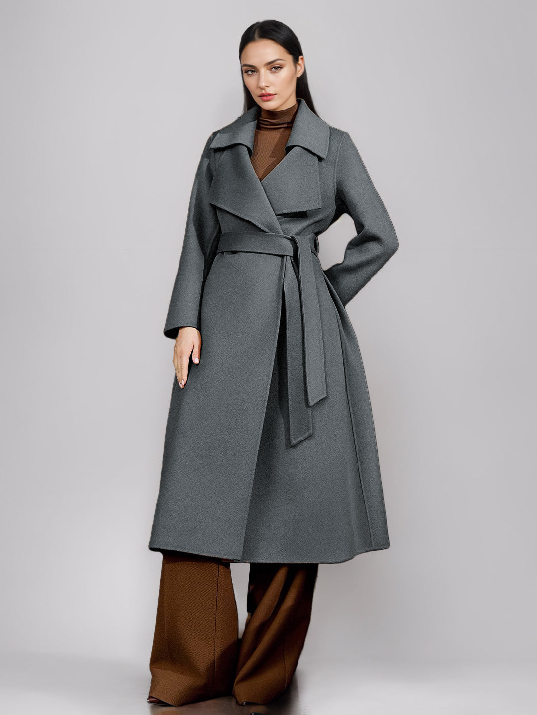 Red Wool Cashmere Blend Coat For Woman Burgundy Double-breasted Double-Faced Winter Outerwear 2026