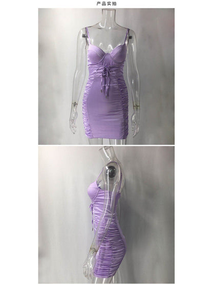 Lilac Lacing Pleated Cami Dress