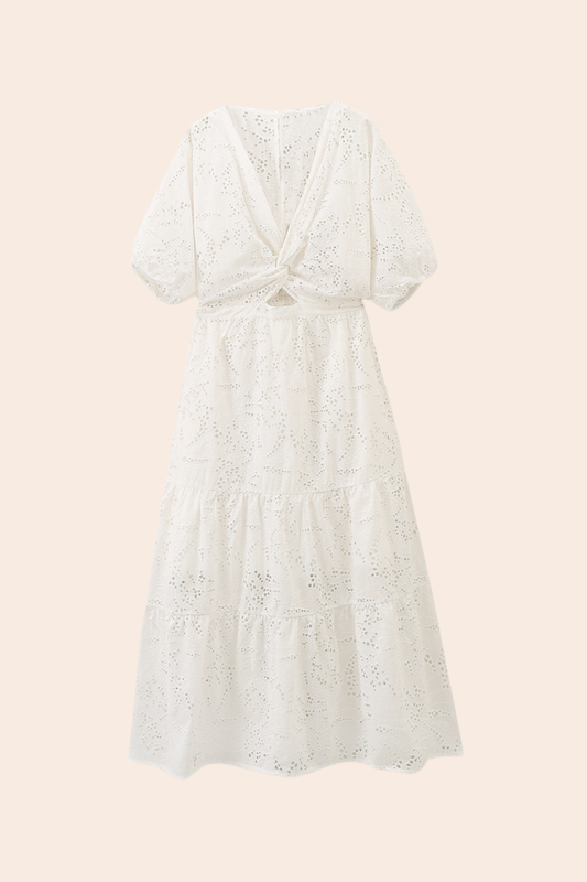 Embroidery Lace Cutout Midi Dress