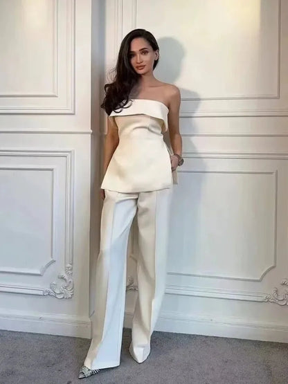 Off Shoulder Tube Top & Wide Leg Pant Coord Set