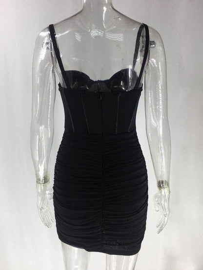 Mesh Pleated Summer Backless Short Dress