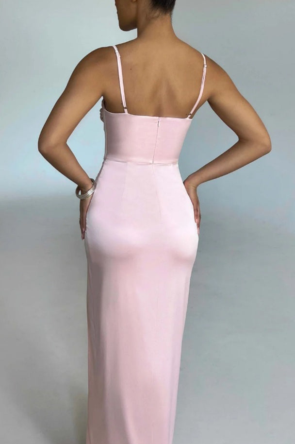 Sexy Halter Slit Waist Cinching Maxi Bodycon Dress