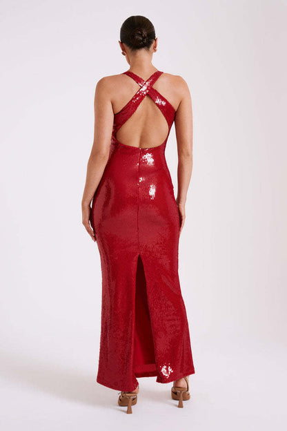 Sexy Cut-Out Halter High Slit Maxi Dress