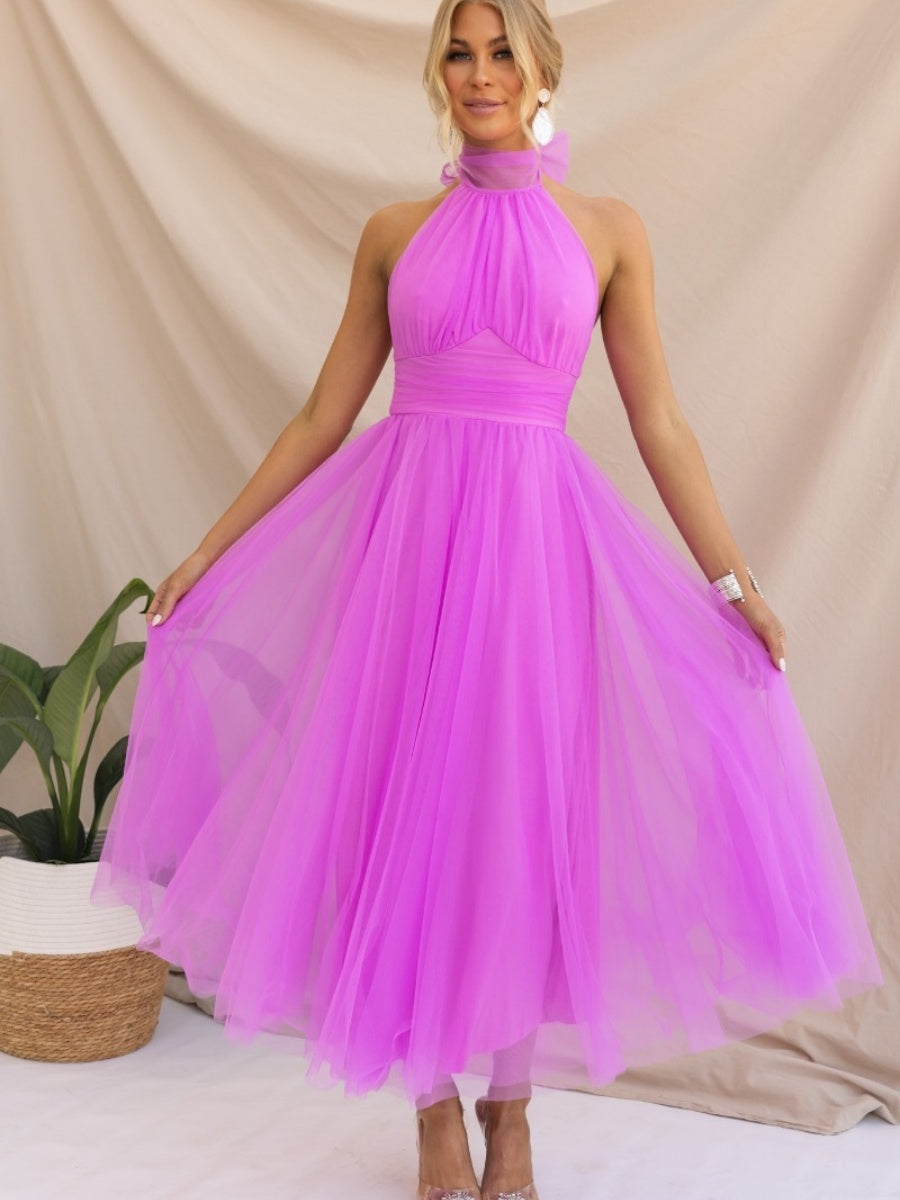 Halter Mesh Formal Dress Maxi Dresses