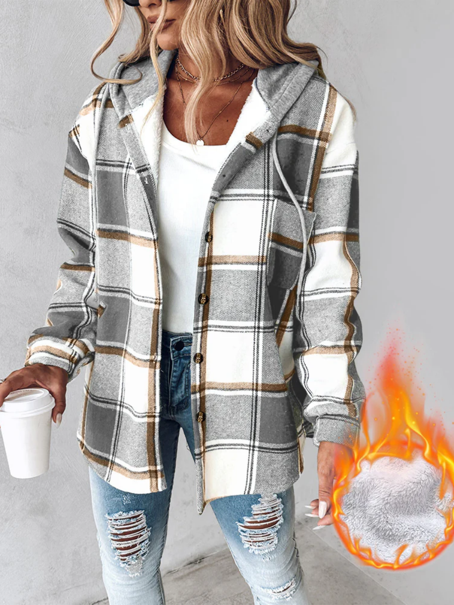Plaid Long Sleeve Plush Hooded Jackets