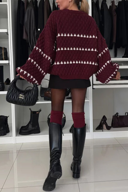 Lantern Sleeves Color Block Chunky Knit Sweater