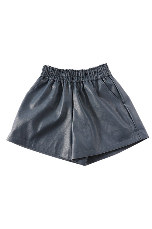 Elastic Waist Pocketed Faux Leather Shorts