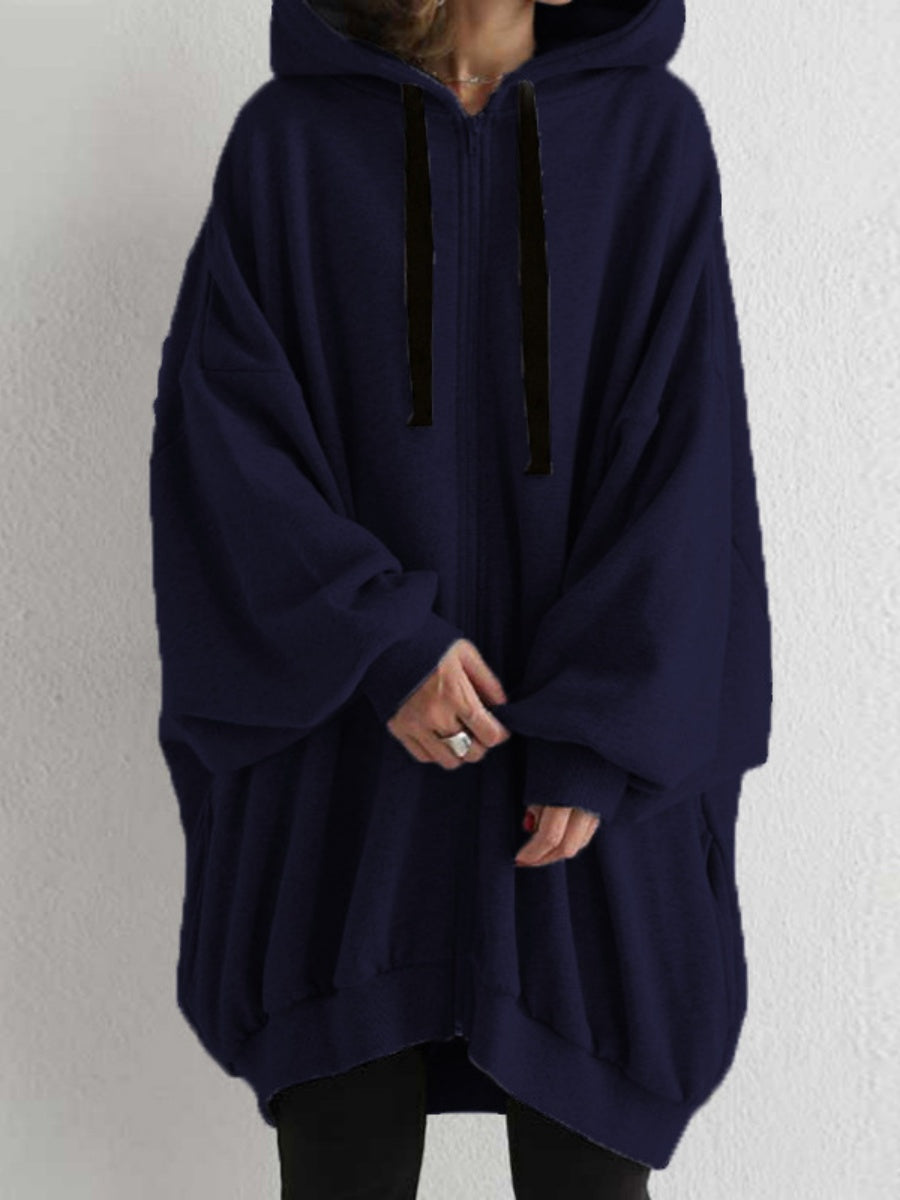 Zipper Long Fleece Lined Coat Hoodies