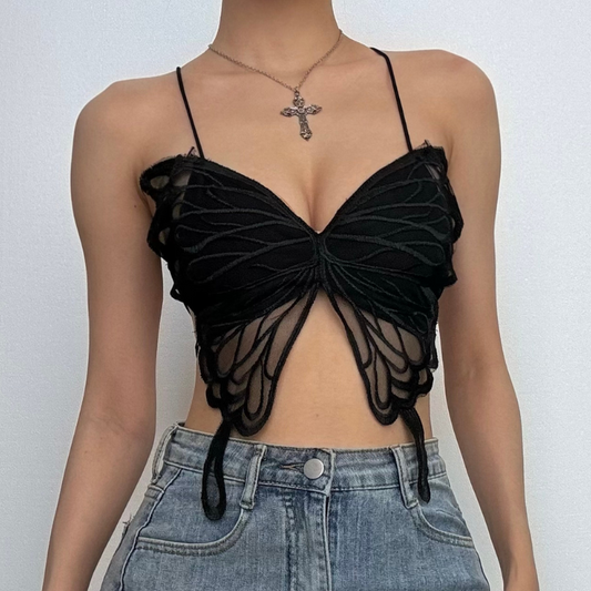 Butterfly embroidery cross back cami top