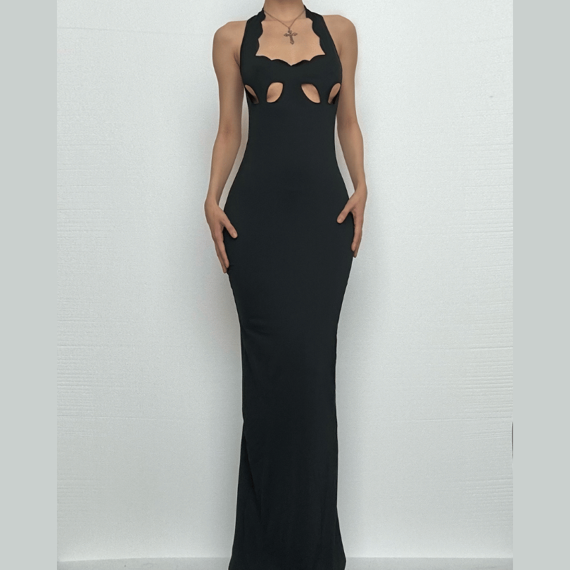Halter hollow out backless high slit cut out maxi dress