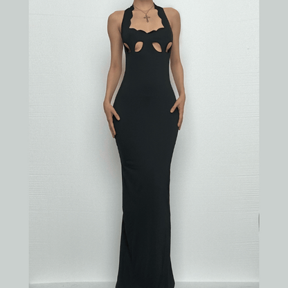Halter hollow out backless high slit cut out maxi dress