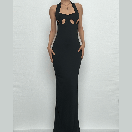 Halter hollow out backless high slit cut out maxi dress