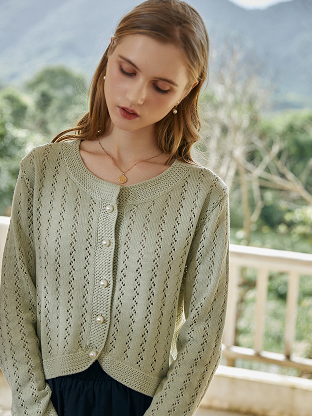 Althea Hollow Classic Knit Cardigan-White